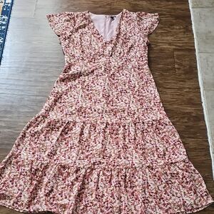 Ann Taylor Factory Floral Midi Dress in Pink and Red